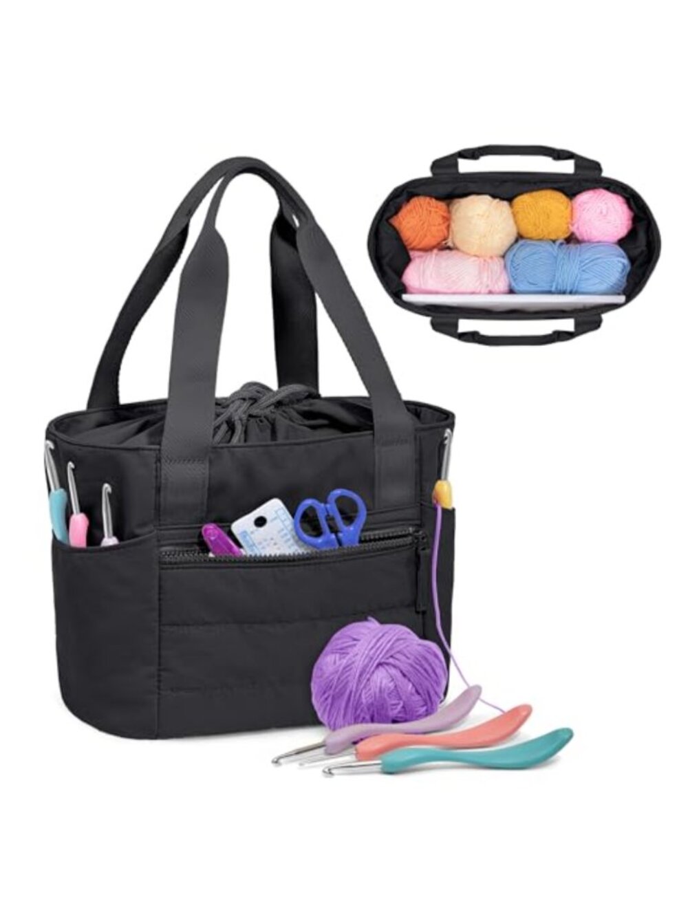 Teamoy Drawstring Knitting Tote Puffer Yarn Storage Bag Expandable